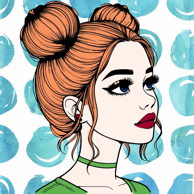 realistic girl with buns on the top of her head