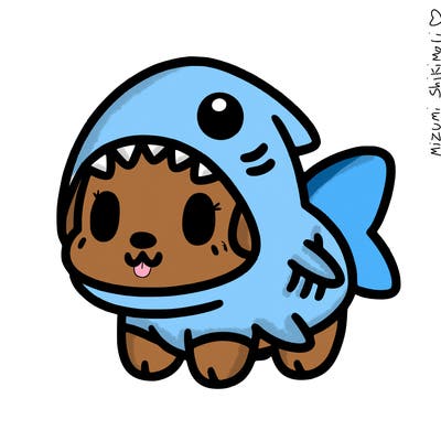 cute dog wearing a shark costume