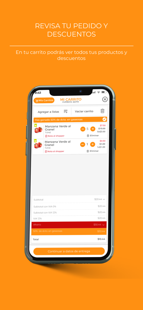 Tipti mobile app screen showing shopping cart with grocery items and discount summary