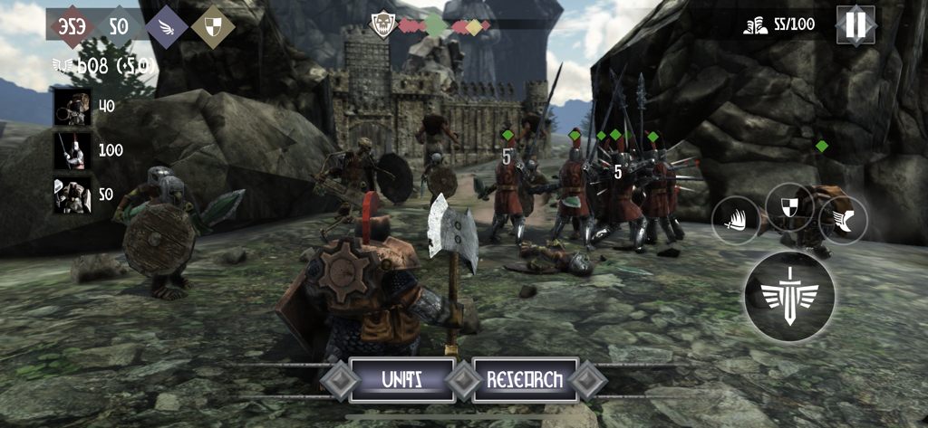 Heroes and Castles 2 - Jugabilidad de RPG de acción en Heroes and Castles 2 con un héroe liderando un ejército para defender un castillo