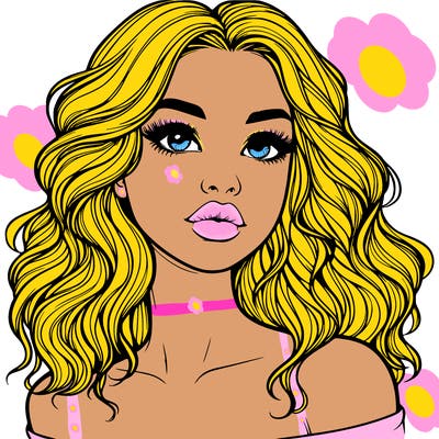 realistic girl with wavy hair and lips