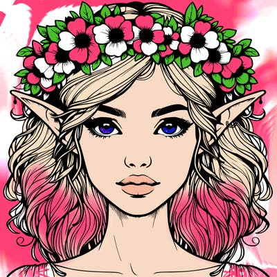 realistic female elf with flower crown