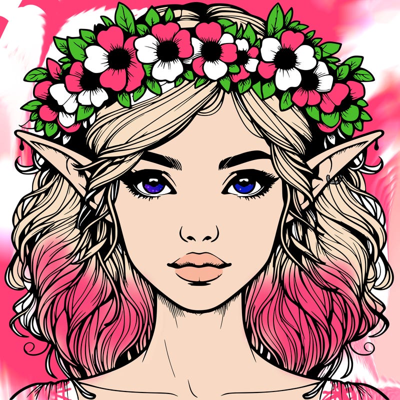 realistic female elf with flower crown