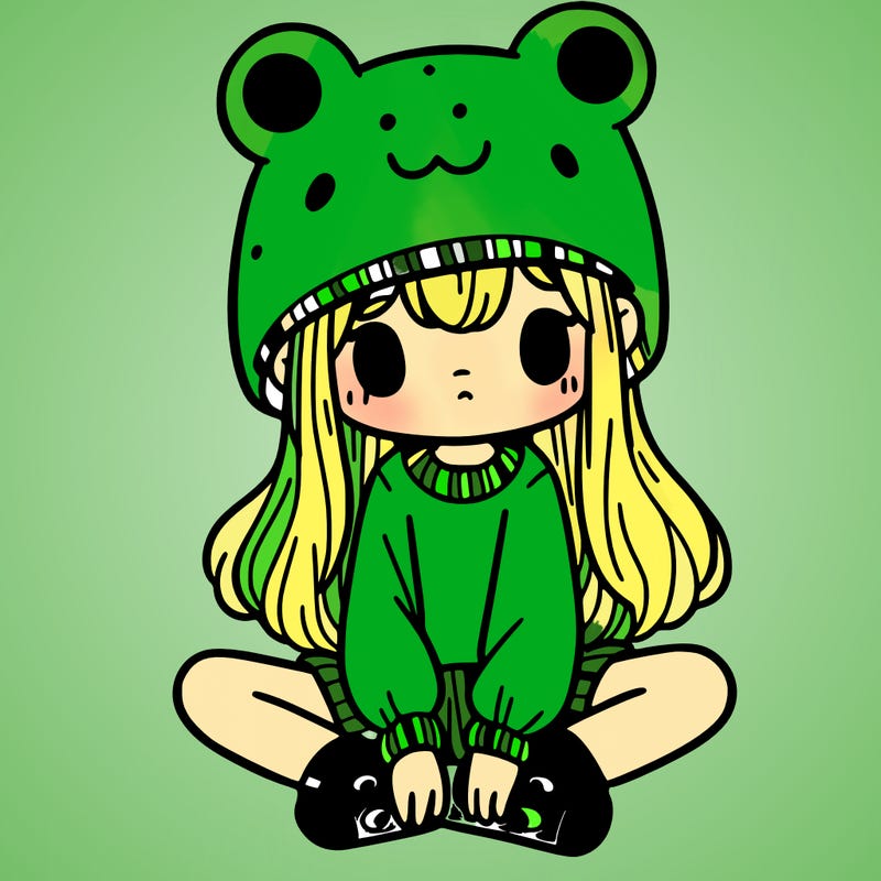 a girl wearing a frog hat and some frog socks