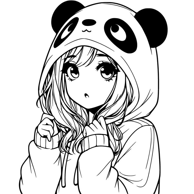 realistic girl in panda hoodie