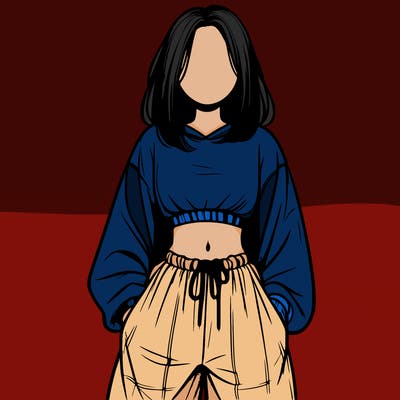 realistic girl faceless with baggy pants and a crop top