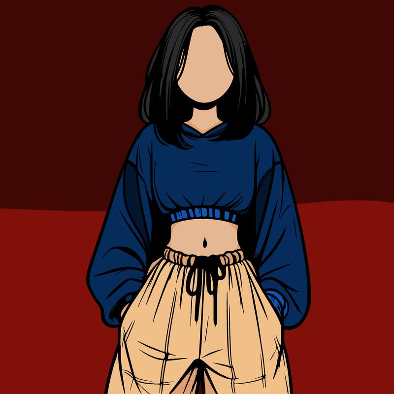 realistic girl faceless with baggy pants and a crop top