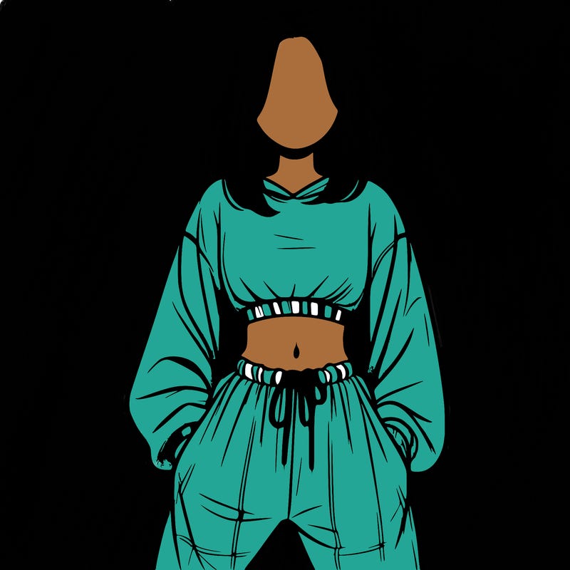 realistic girl faceless with baggy pants and a crop top