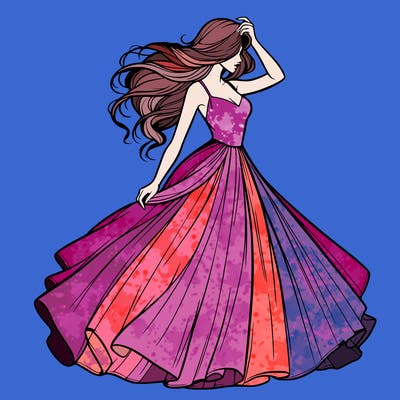 realistic woman with dress flowing in the wind