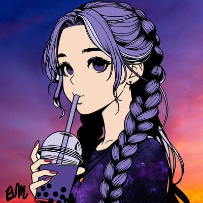 realistic girl with braided hair drinking boba