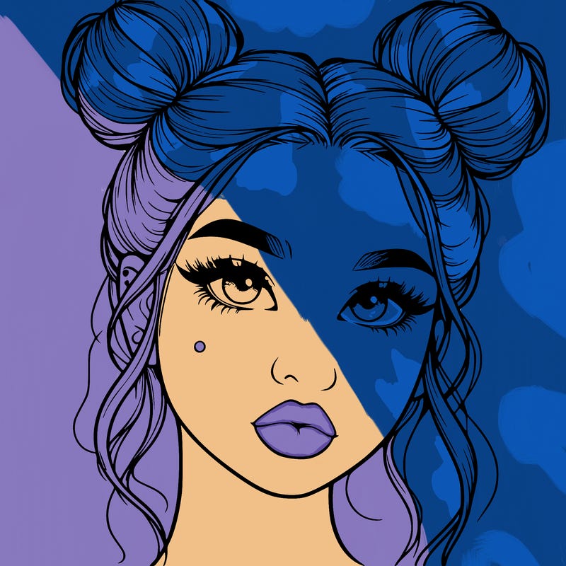 realistic girl with two buns on her hair and lips