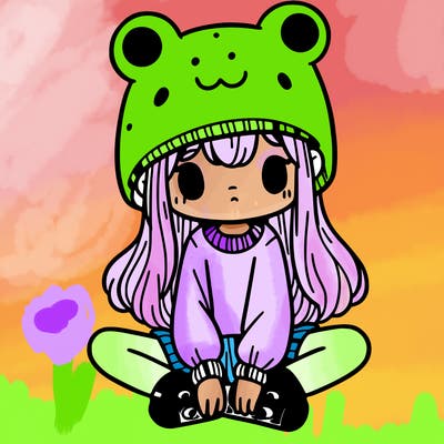 a girl wearing a frog hat and some frog socks