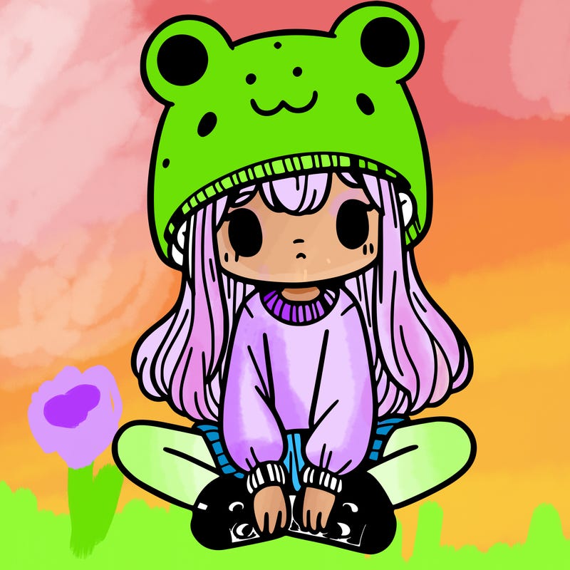 a girl wearing a frog hat and some frog socks
