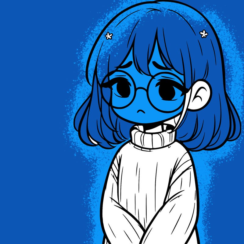 sad girl with glasses in a sweater