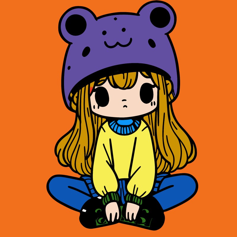 a girl wearing a frog hat and some frog socks