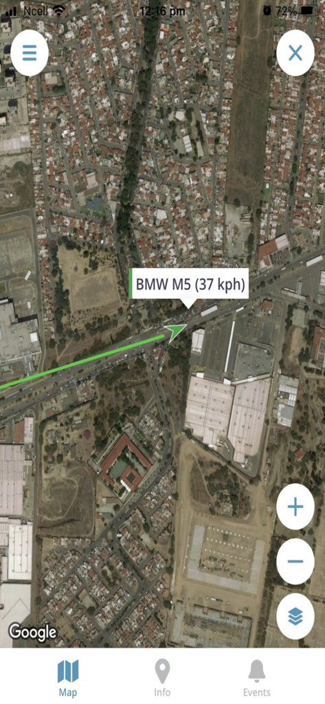 GeoTrack pro - GeoTrack pro satellite map interface showing real time vehicle tracking with speed and route data