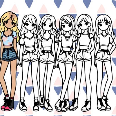 a group of girls wearing crop tops and shorts