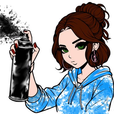 a realistic girl spray painting