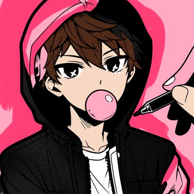 cool anime boy with a hoodie and bubblegum