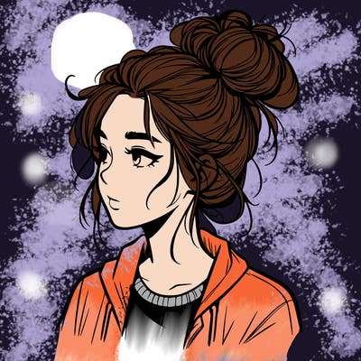 realistic teenage girl with a messy bun