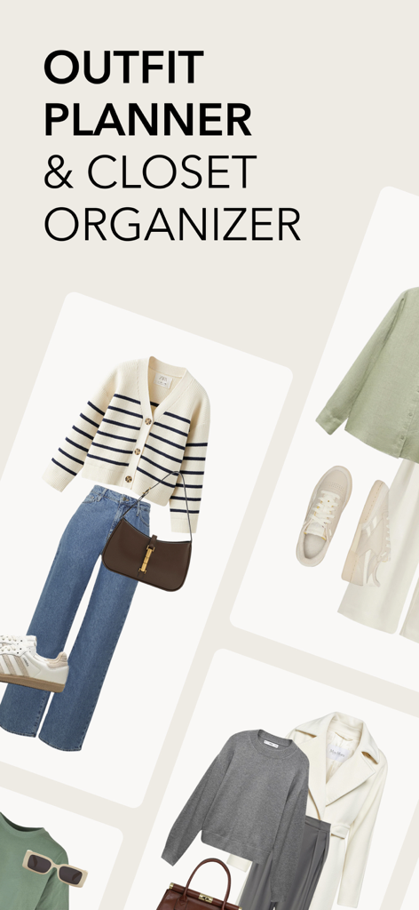 Digital Closet Organizer－Shkaf - キュレーションされた洋服セットを表示するデジタルクローゼットオーガナイザーとコーディネートプランナーアプリのインターフェース