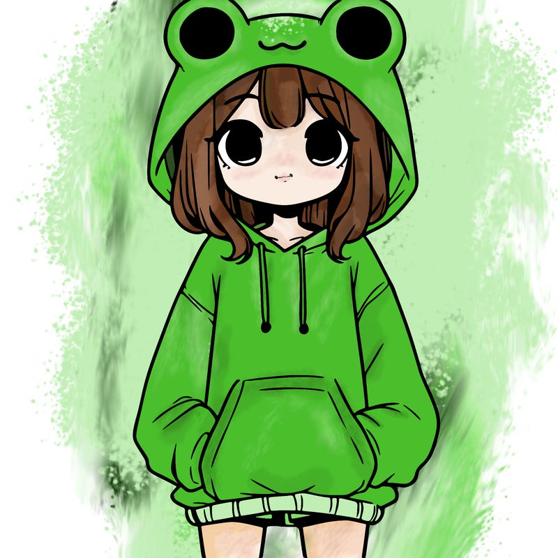 girl with baggy sweatshirt and frog hood