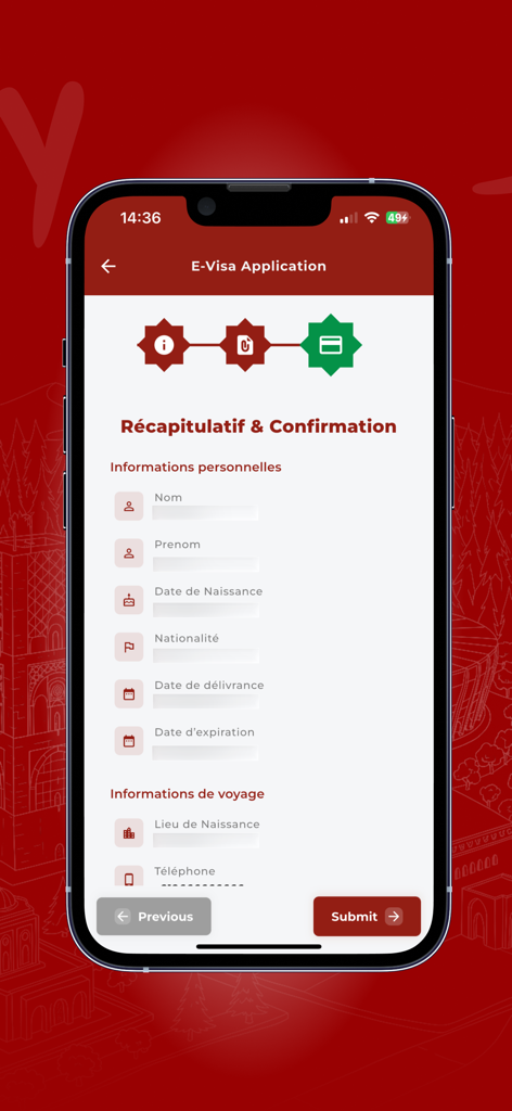 YALLA app E-Visa application summary and confirmation screen