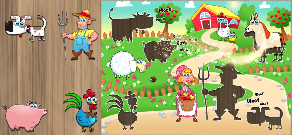 Fun Baby Puzzle Kindergarten - Farm animals and characters shape matching puzzle for toddlers