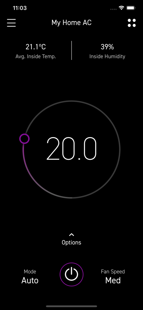 NEO Connect - Interfaz de la aplicación NEO Connect para el control remoto de la temperatura y humedad del aire acondicionado