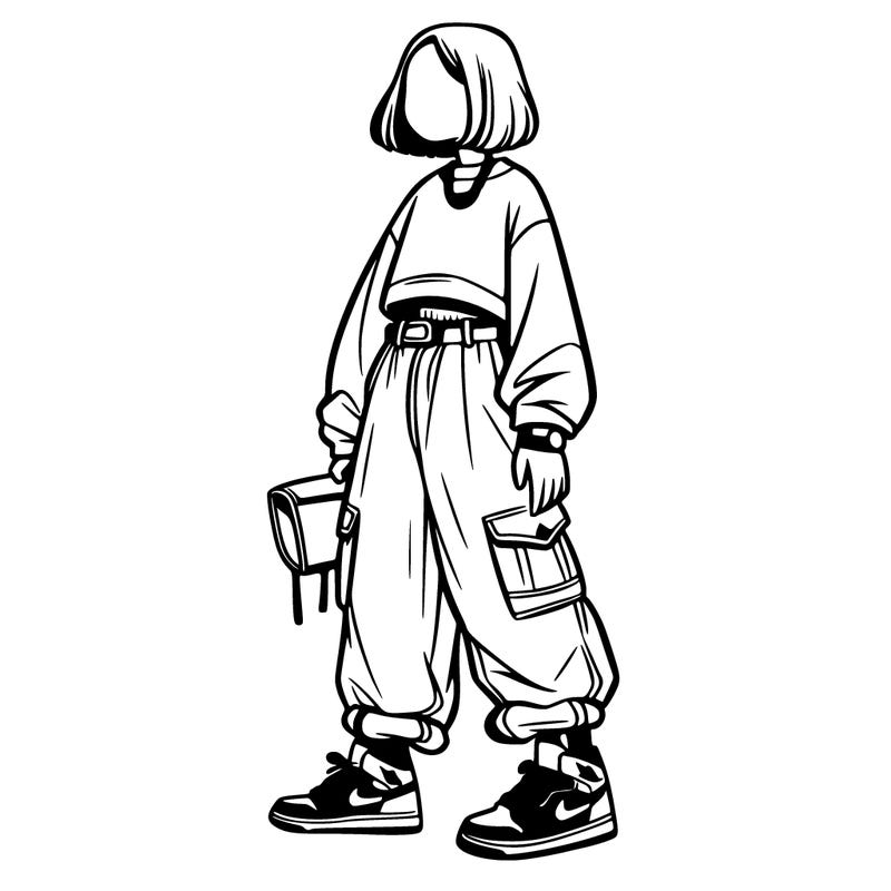 girl with baggy pants and a crop top with jordan's