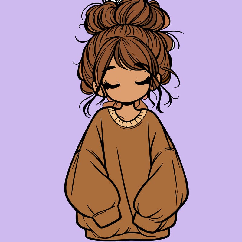 girl with baggy sweatshirt and messy bun