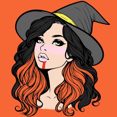 realistic witch girl with wavy hair and lips