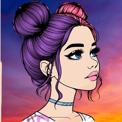 realistic girl with buns on the top of her head