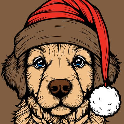 realistic dog with a christmas hat