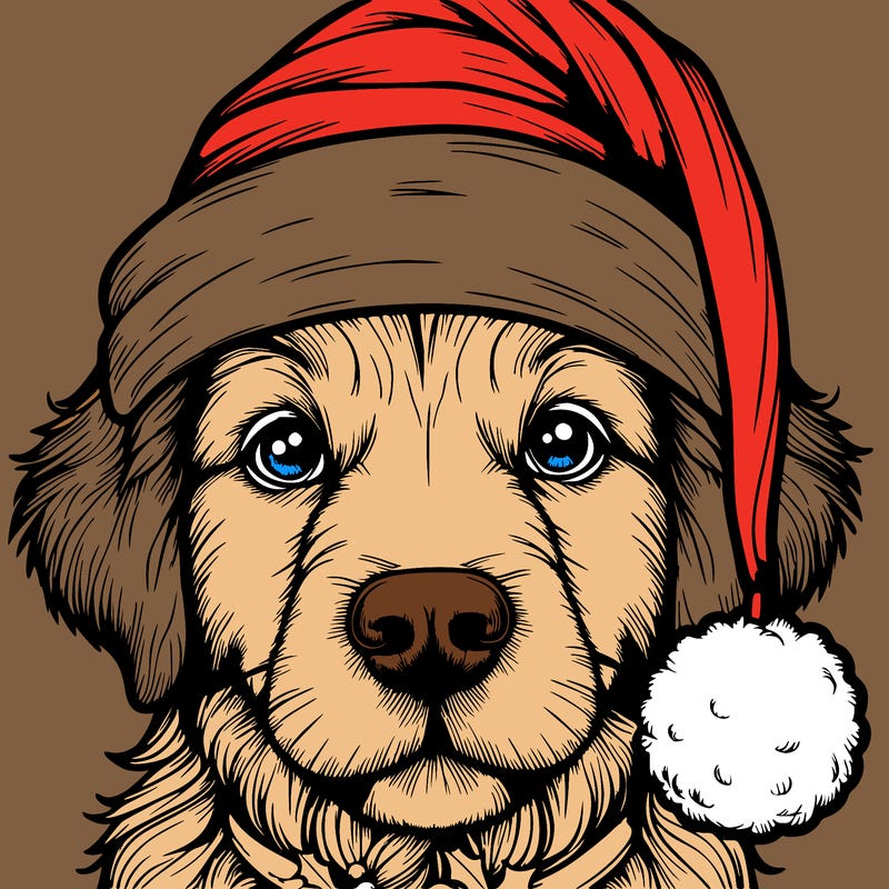 realistic dog with a christmas hat