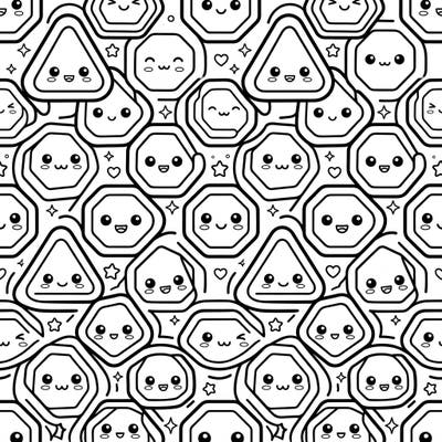 Unleash your creativity with this charming Kawaii Polygonal Patterns coloring page! Featuring an array of adorable geometric shapes, each with a unique cute expression, it promises hours of delightful artistic fun.