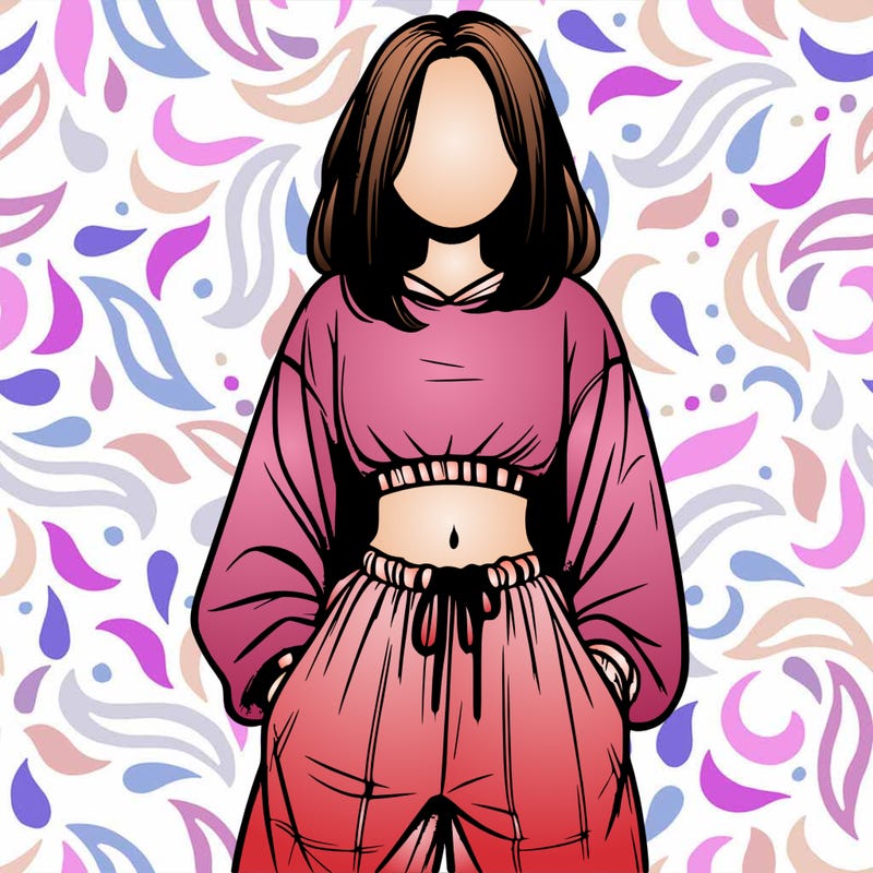 realistic girl faceless with baggy pants and a crop top