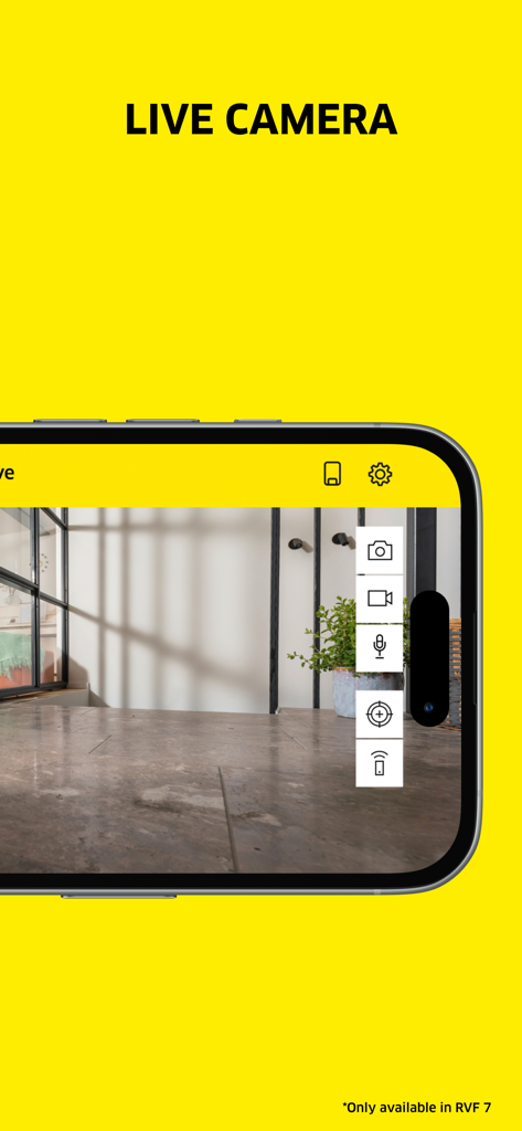 Kärcher Indoor Robots - Smartphone screen showing a live camera feed from a Karcher robot vacuum in the Indoor Robots app