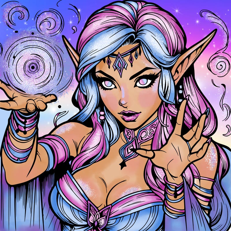 realistic scary beautiful elf sorceress casting spell