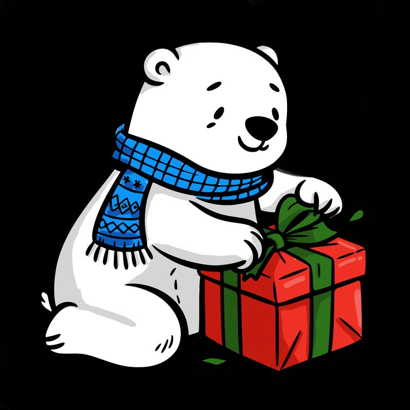 polar bear wrapping a present