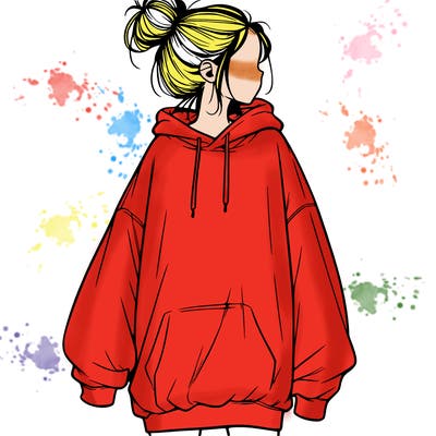 realistic girl with a oversized sweatshirt on and a bun