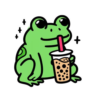 frog drinking boba tea