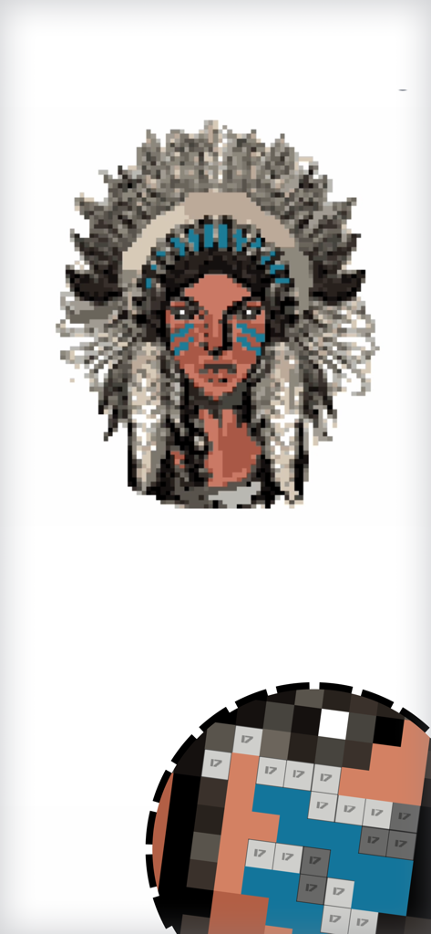 Pixel Land: color by number - Pixel art portrait of a woman in a headdress for color by number