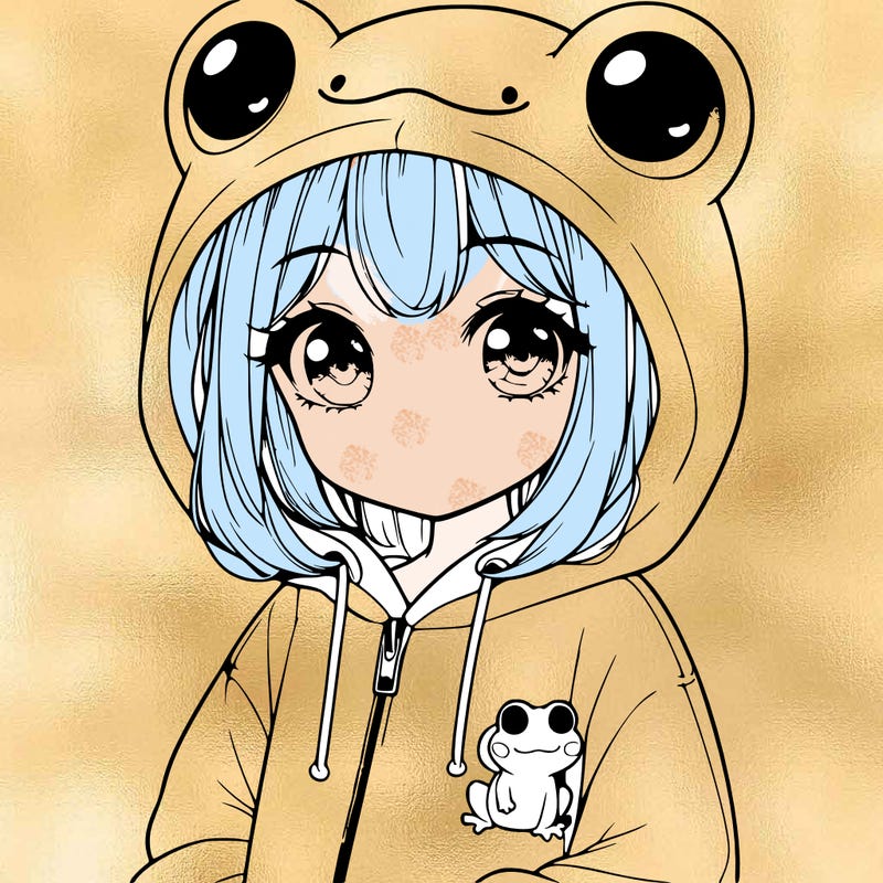 cute realistic girl in a froggy hoodie