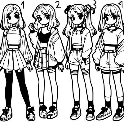 one girl with crop-top shirt and a jacket with a skirt, long socks and another girl with a shirt and pants with a jacket