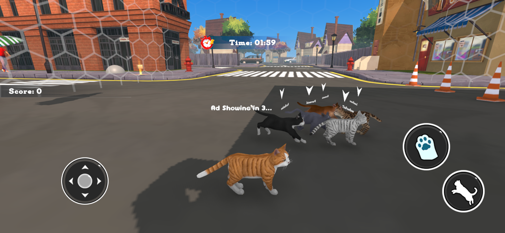 Cat Life Simulator: Cat & Mice - A group of cats roaming a suburban street in the Cat Life Simulator game