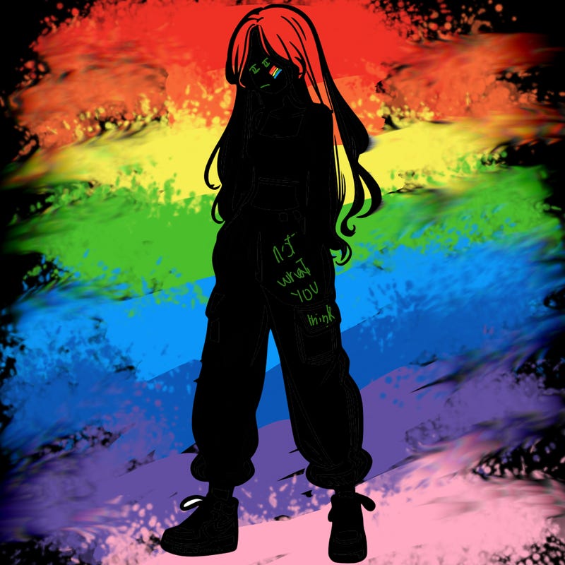 girl in baggy pants crop top and long hair