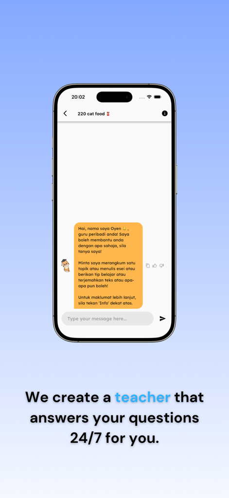Oyen AI education chatbot interface in the JomStudy app