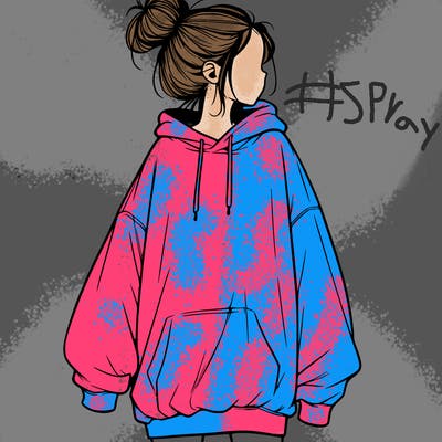 realistic girl with a oversized sweatshirt on and a bun