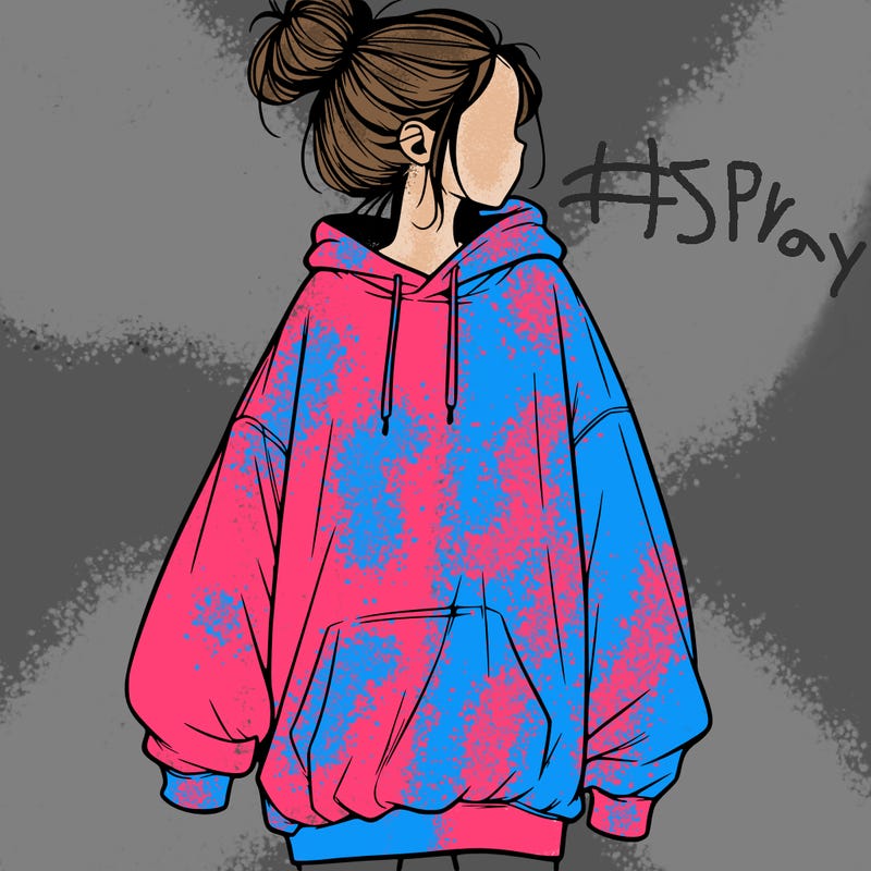 realistic girl with a oversized sweatshirt on and a bun